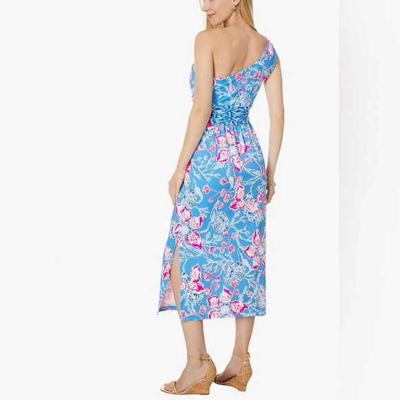 Lilly Pulitzer Blue One-Shoulder Floral Midi Dress - Picture 2 of 9